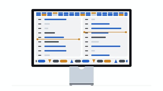 Financial Data Order Book, Trading Dashboard, Market Depth Chart, Blue Accent UI Elements, White Background Canvas, Slate Gray Text Labels, Orange Haze Glow Effect, Horizontal Layout Animation