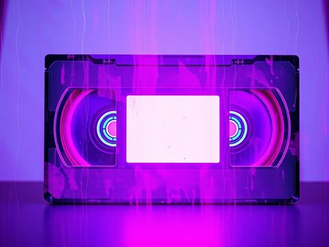 Distorted VHS texture with neon pastel hues and grunge background, analog distortion, grunge aesthetic
