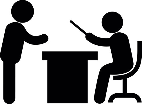 Manager or teacher pointing at desk during meeting or training session