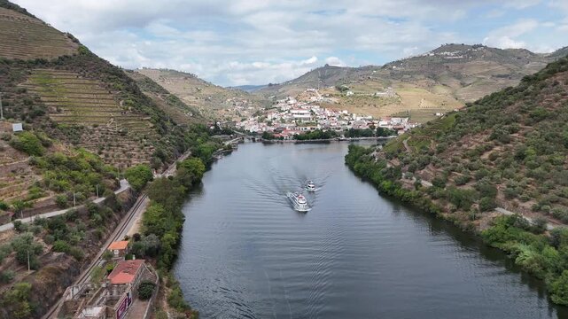 Drone Flight Over the Douro River and Pinh&atilde;o, Portugal