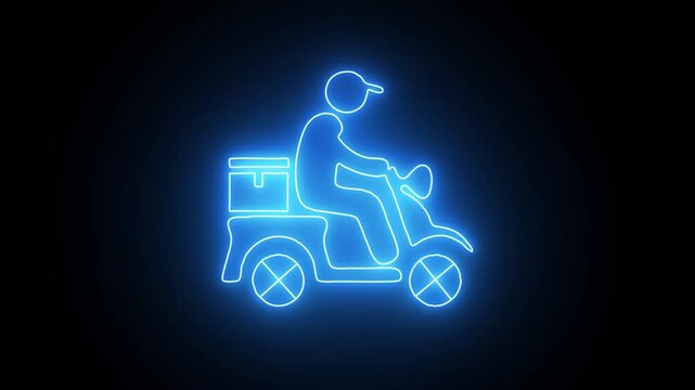 Animated delivery boy line icon. Deliveryman riding scooter animation. Bike order on way. Delivery service concept