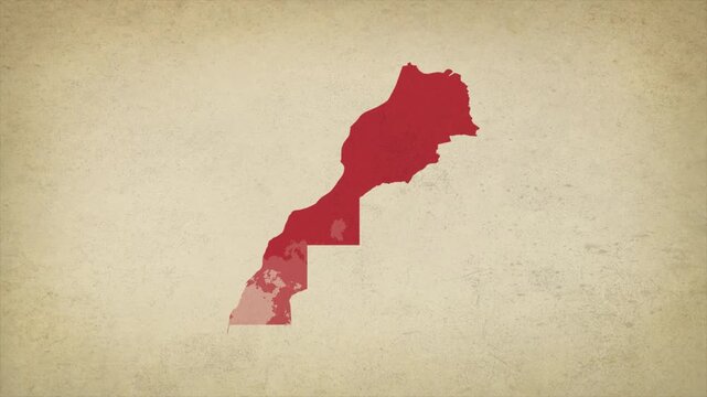 Animated Appearing Morocco Map Isolated on Vintage Background