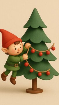 Whimsical elf decorates Christmas tree mobile wallpaper