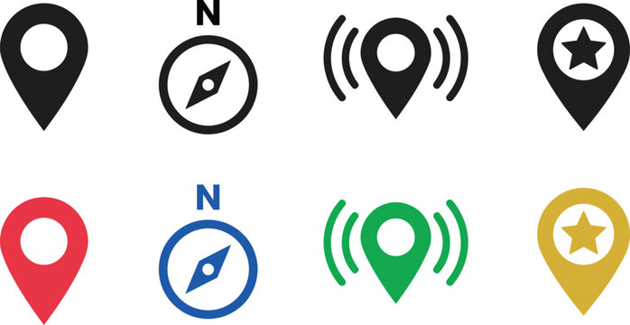 Location Navigation and Map Icons Set for Compass, GPS, and Destination
