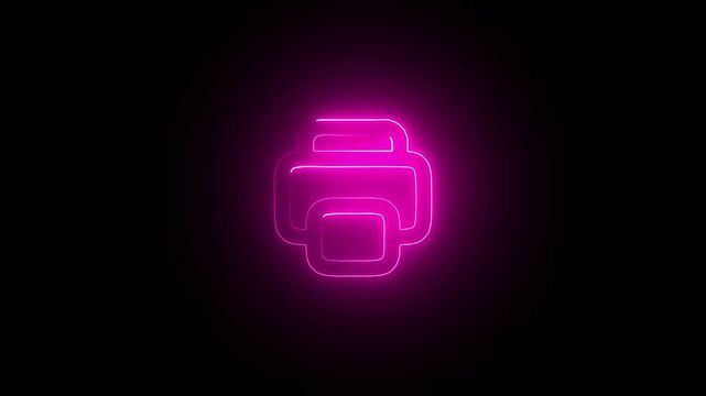 &ldquo;Glowing Neon Printer Icon Animation &ndash; Futuristic Pink Light Effect on Black Background, Modern Technology Concept, Digital Interface, 4K Loop Motion Design for UI and Branding&rdquo;