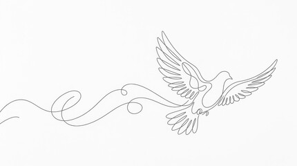 Obraz premium Minimalist Continuous One Line Drawing of a Flying Dove Bird Symbolizing Peace and Freedom on White Background