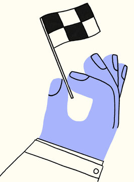 Hand Holding A Chequered Race Flag