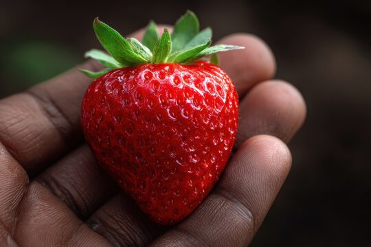 Vibrant red strawberry in hand