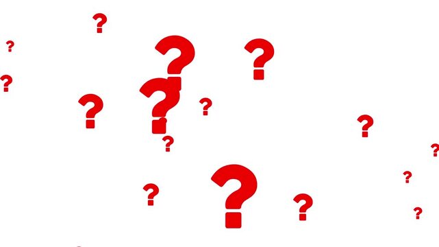 red question mark symbols falling and floating background overlay.