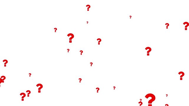 animated red question marks rising background, red question mark animation overlay for quiz and faq video.