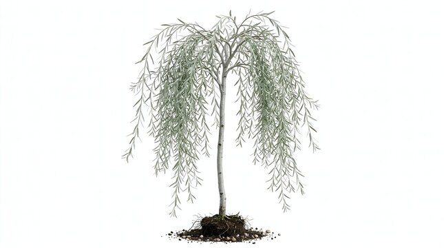 Weeping willow tree with drooping branches