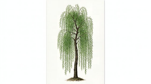 Weeping willow tree with long green leaves