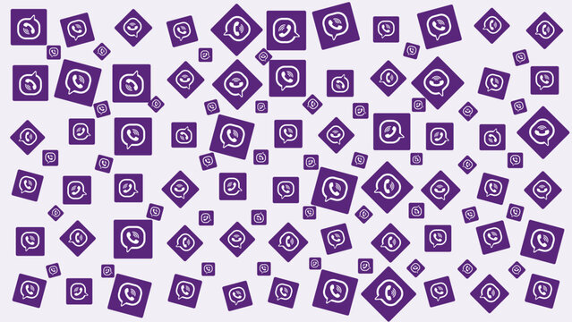 Viber messenger app logo pattern featuring multiple purple phone call icon variations scattered on a light background. Editorial use only.