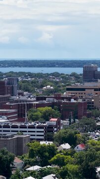 Aerial footage of homes, office buildings and apartments in Charleston South Carolina USA