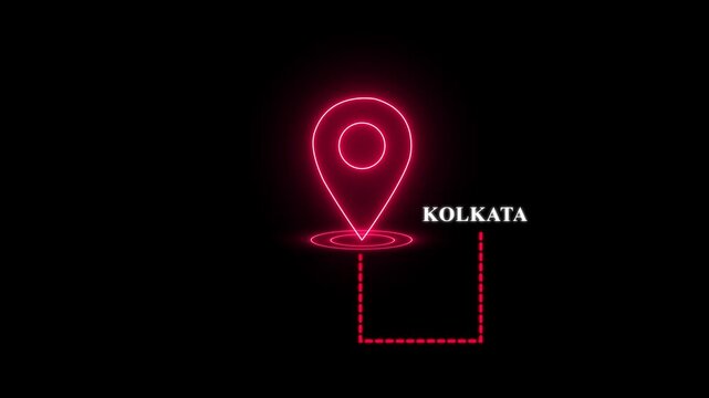 Pink neon map pin icon with location marker