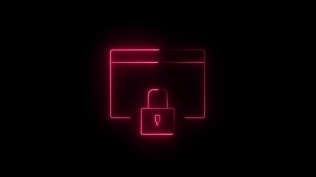 Neon lock icon on glowing computer monitor display