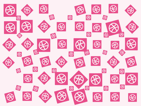 Dribbble social media app logo background pattern featuring pink basketball icons on a light backdrop. Editorial use only.