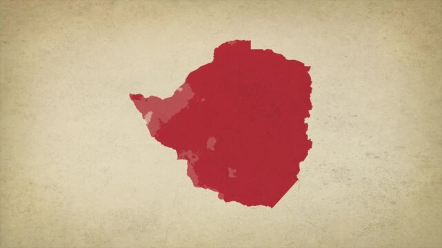 Animated Appearing ZIMBABWE Map Isolated on Vintage Background