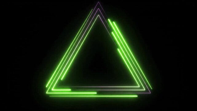 Neon Triangle Light Trails Abstract Motion Background Purple Green Glow