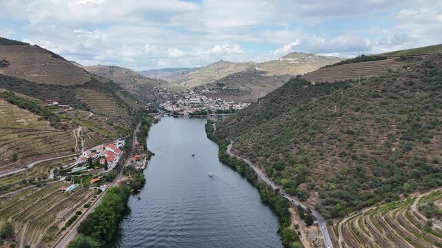 High-Altitude Drone Flight Toward Pinh&atilde;o, Portugal