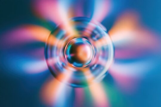 Colorful light patterns create a spinning effect on a surface