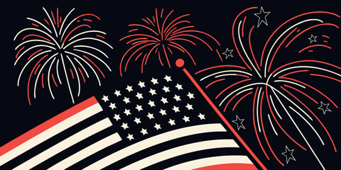 Obraz premium American Flag and Fireworks Patriotic Celebration Illustration