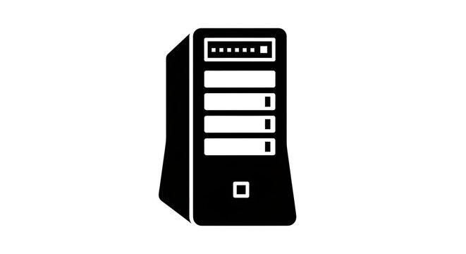 Black computer tower icon isolated on a white background for technology and hardware design