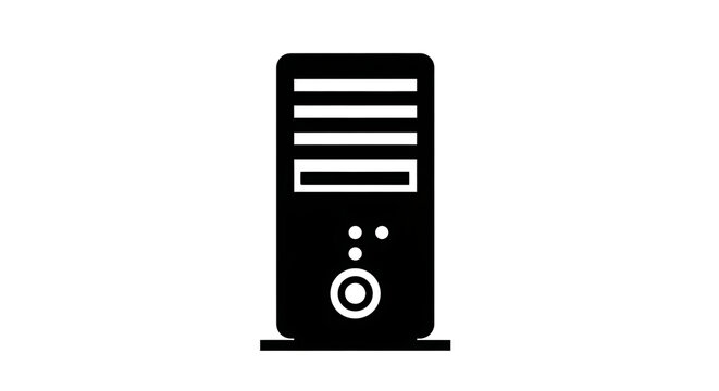 Black computer tower icon isolated on a transparent background for technology and hardware design