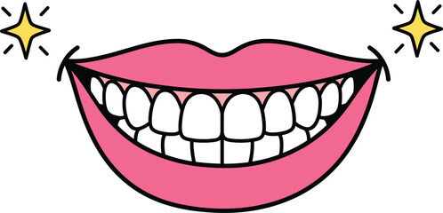 Fototapeta premium Bright happy smile with healthy clean white teeth and pink lips sparkling for dental care hygiene concept (17 words)
