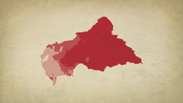 Animated Appearing Central African Republic Map Isolated on Vintage Background