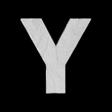 Capital letter Y cut from textured white paper isolated on a solid black background