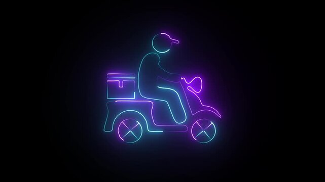 Animated delivery boy line icon. Deliveryman riding scooter animation. Bike order on way. Delivery service concept