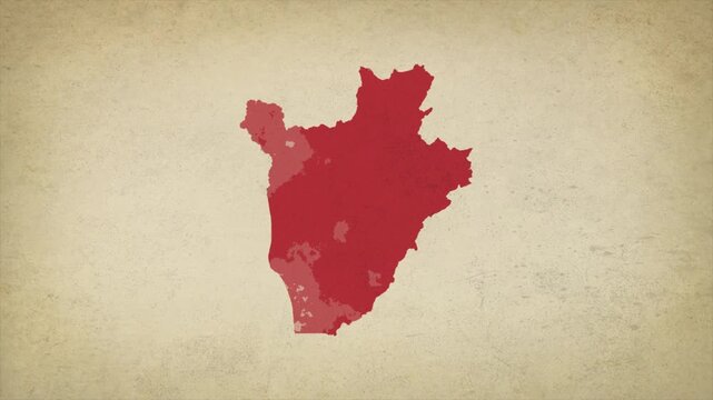 Animated Appearing BURUNDI Map Isolated on Vintage Background