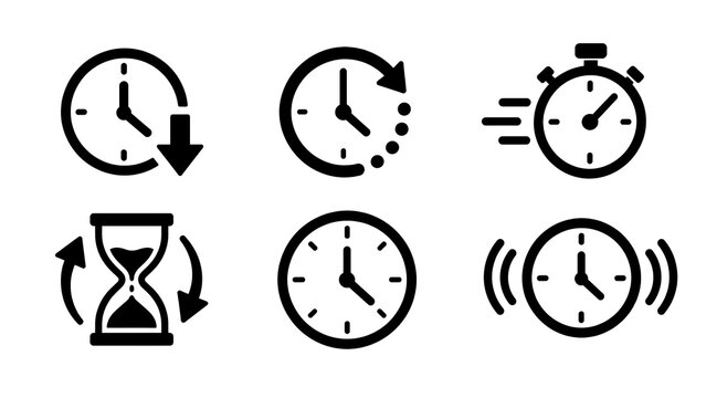 Time and clock icons collection for deadline management and productivity timing
