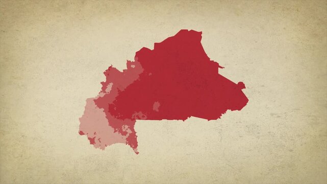 Animated Appearing Burkina Faso Map Isolated on Vintage Background