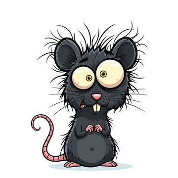 Crazy cartoon rat vector illustration with big eyes and messy fur for funny character design