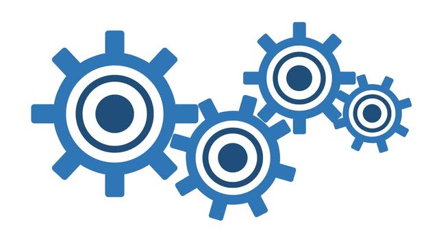 Animation looping Interlocking gear shapes in white background resemble circular industrial machine parts, perfect for engineering, technology, or manufacturing concepts.