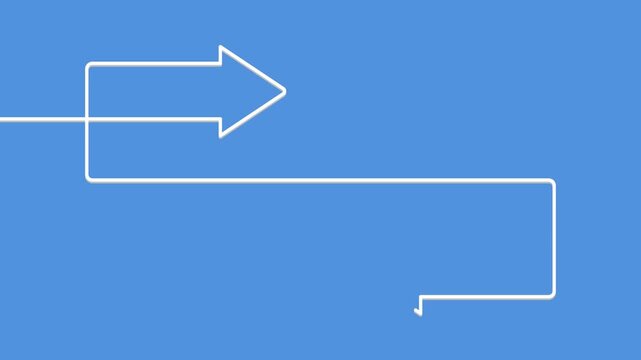 A white continuous line animates across a blue background, drawing two opposite arrows that point toward blank copy space