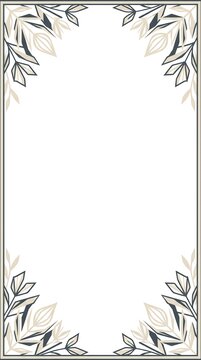 Floral border frame with botanical leaves. Minimalist elegant design on white background