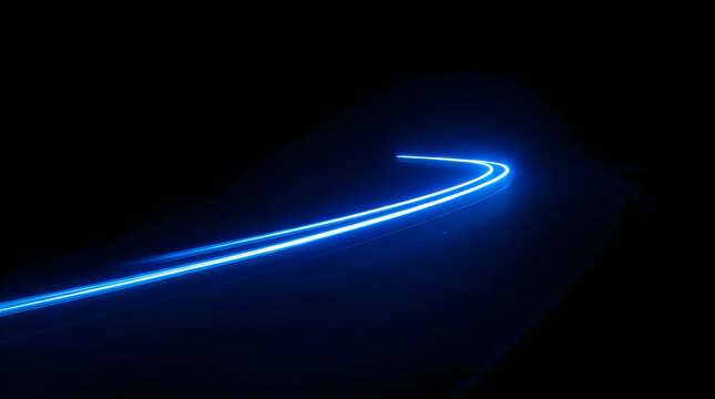Neon Street Line on Black Background, Abstract Light Trail Design, Futuristic Motion Graphic Element. with Blue