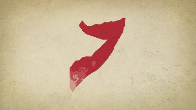 Animated Appearing SOMALIA Map Isolated on Vintage Background