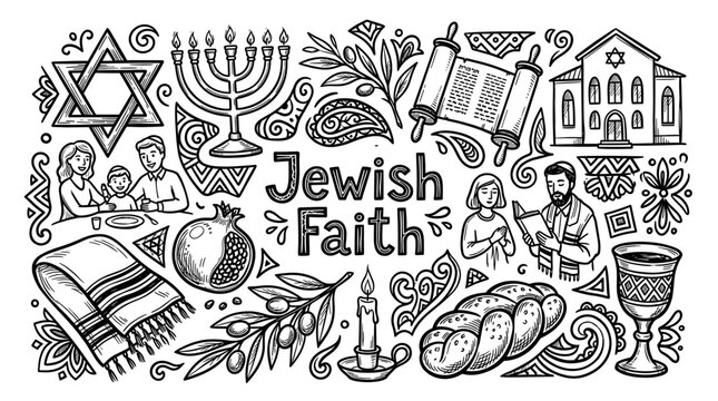 Jewish Faith Doodle Illustration Set