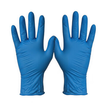 Blue disposable nitrile gloves isolated