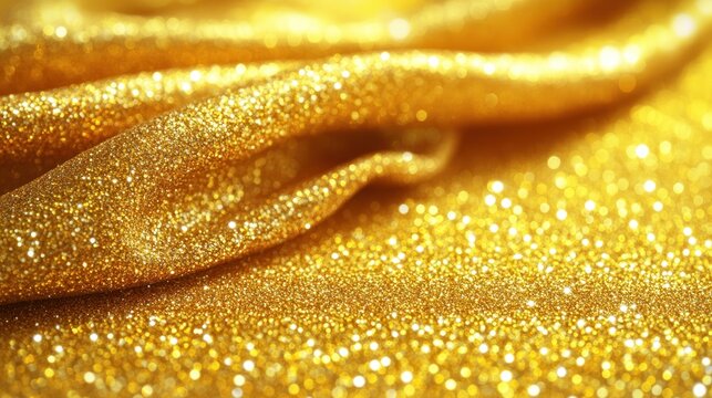 Soft golden fabric drapes gracefully shimmering in gentle light and inviting touch