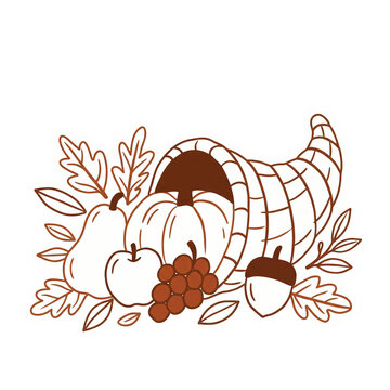 Thanksgiving cornucopia horn of plenty with autumn harvest fruits