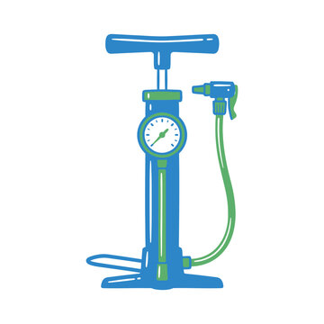 Bicycle floor air pump vector illustration with pressure gauge hose and nozzle for tire inflation maintenance