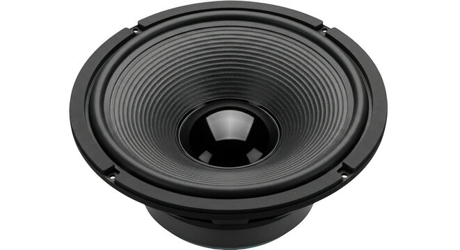 Audio speaker cone with corrugated surround and center dome during studio lighting isolated on transparent background