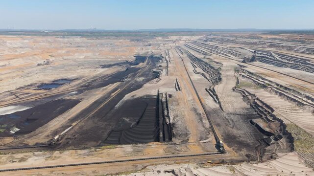 Hambach open pit mine operation area, coal mining lignite, industry, gigantic exavation of fossil fuels, damage to environment and ecosystem