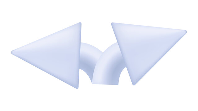 Minimalist 3D double arrow icon, blue curved directional arrows pointing left and right, navigation symbol for interface design