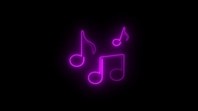 Glowing neon effect music icon. Music note neon purple color of illustration. Neon music note icon. Glowing neon note sign, motion animate 4k video.